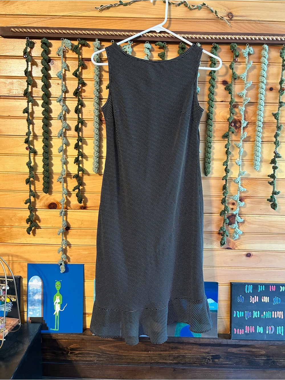 LOFT Black and White Sleeveless Midi Dress with Ruffle Hem